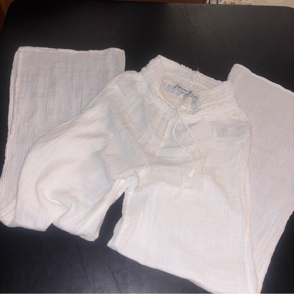 Abercrombie white linen beach cover up pants